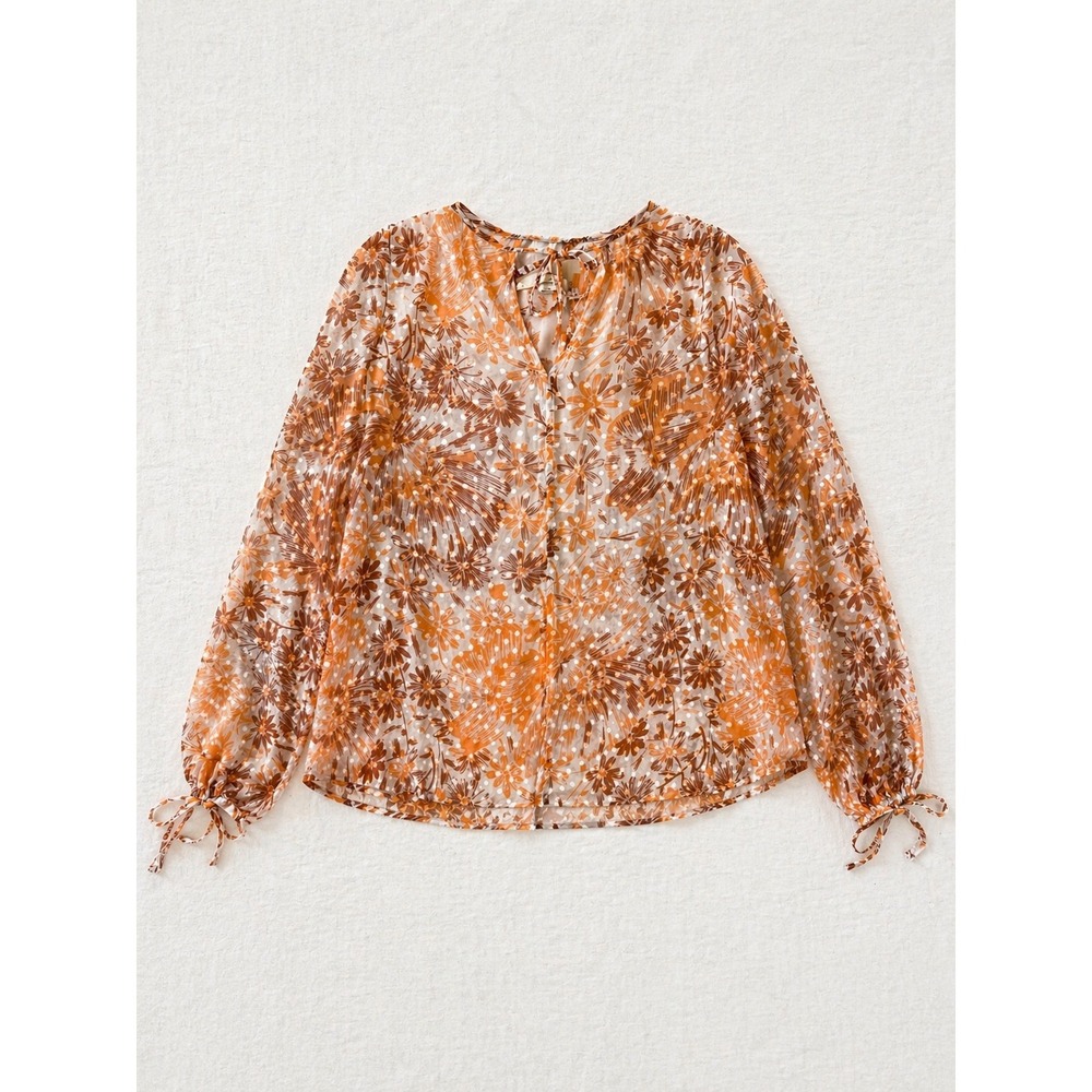 Massimo Alba Silk Blend Floral Clip Dot Blouse Orange Brown Made in Italy Small